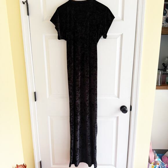 Laurie & Joe Black Crushed Velvet Gold Embroidered Kaftan Maxi Dress Fringe Boho - Picture 3 of 11